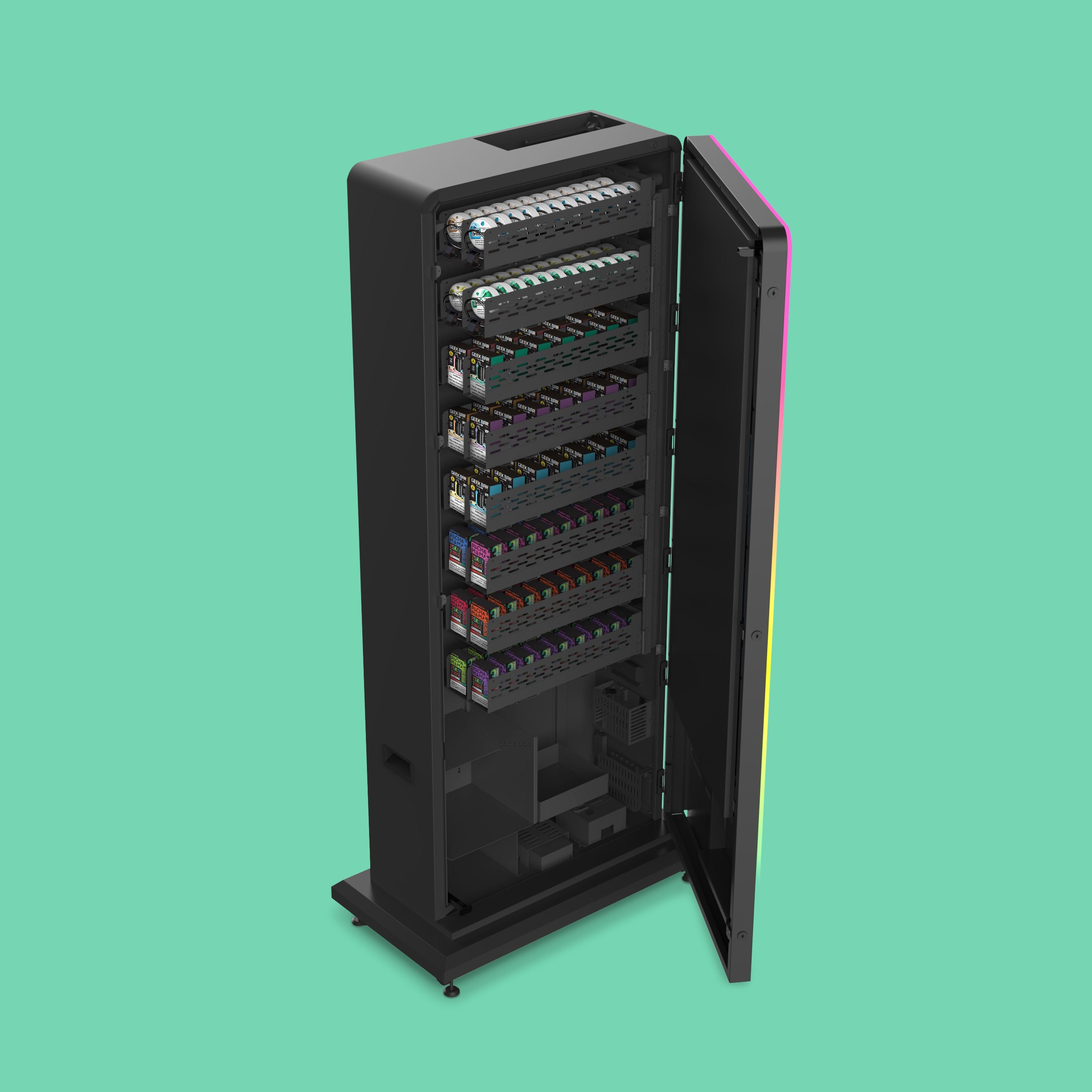 Modern automated retail vending machine stocked with product